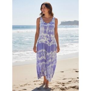 NWT Kiko 100% Silk Tie Dye Midi Dress Womens Small Purple Sleeveless Boho